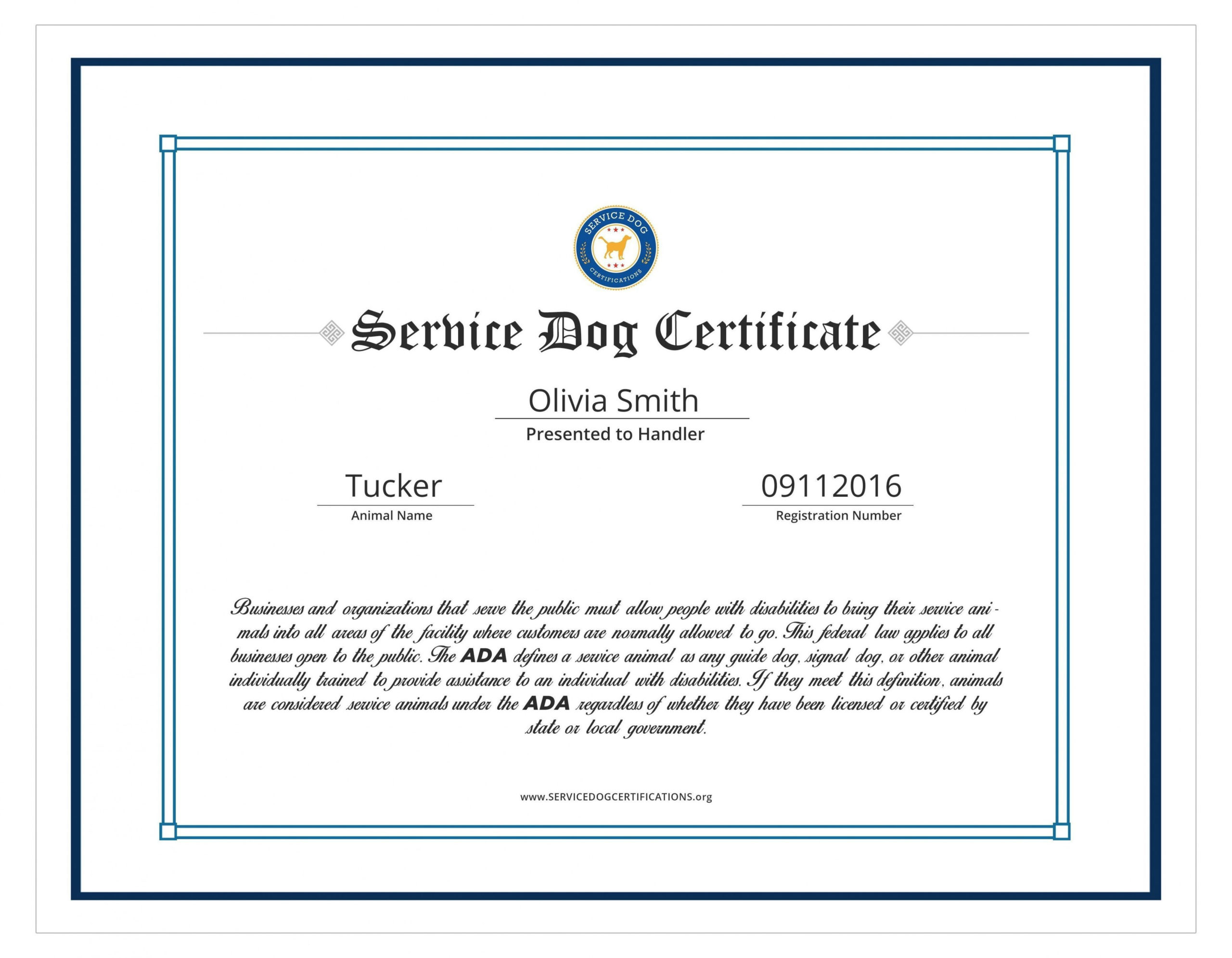 Service Dog Certificate Template ~ Addictionary regarding Dog Training Certificate Template