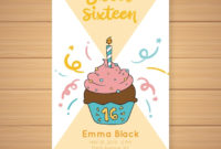 Sixteen Birthday Hand Drawn Cupcake Card | Free Vector intended for Cupcake Certificate Template  7 Sweet Designs