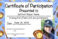 Softball Certificate Of Participation – Softball Achievement Award in Printable Softball Certificate Templates
