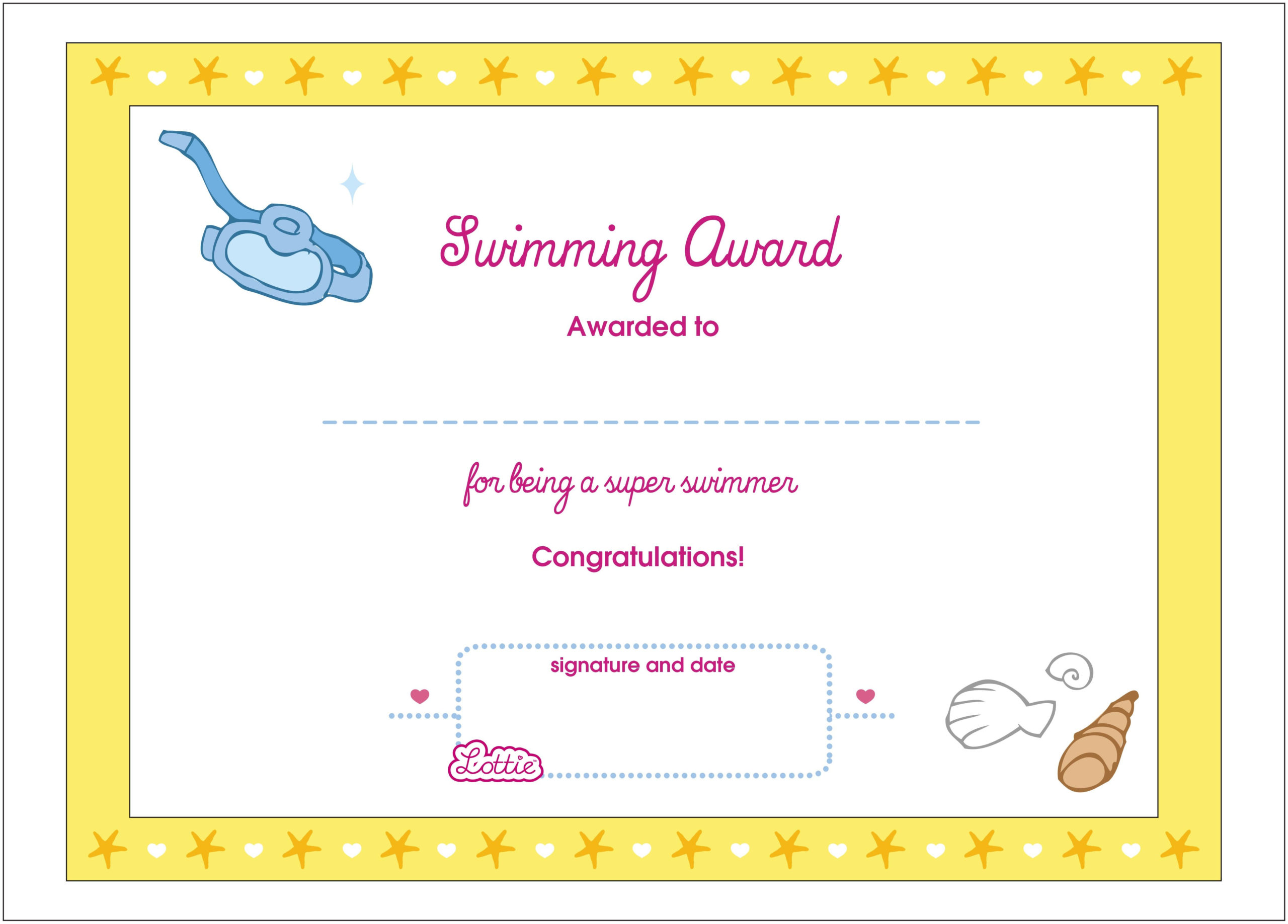 Swimming Printable Award Certificate - Lottie Dolls in Swimming Certificate Template