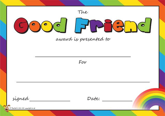 Teacher'S Pet - 'The Good Friend Award' - Certifiicate - Free Classroom regarding Amazing Super Reader Certificate Templates