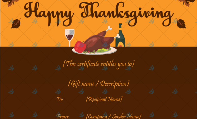 Thanksgiving Gift Certificate Template (Meal) | Certificate Templates with regard to Thanksgiving Gift Certificate Template