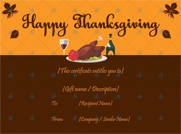 Thanksgiving Gift Certificate Template (Meal) | Certificate Templates with regard to Thanksgiving Gift Certificate Template