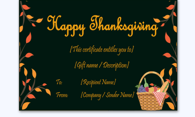 Thanksgiving Gift Certificate Template (Picnic) | Gift Certificate with Best Thanksgiving Gift Certificate Template