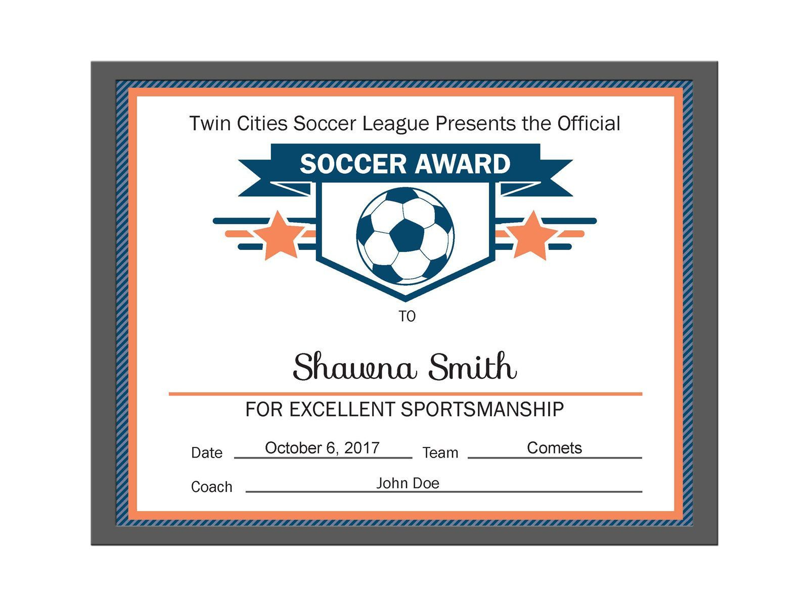 The Stunning Editable Pdf Sports Team Soccer Certificate Award Template with Top Baseball Award Certificate Template