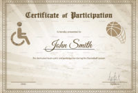 Wheelchair Basketball Participation Certificate Design Template In Psd for Participation Certificate Templates  Printable