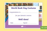 World Book Day Best Costume Certificate inside Best Dressed Certificate