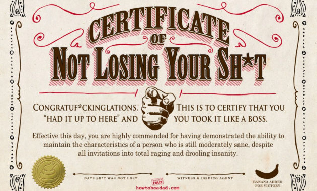 Your Certificate Of Not Losing Your Sh*T | Funny Certificates, Funny with Worlds Best Boss Certificate Templates