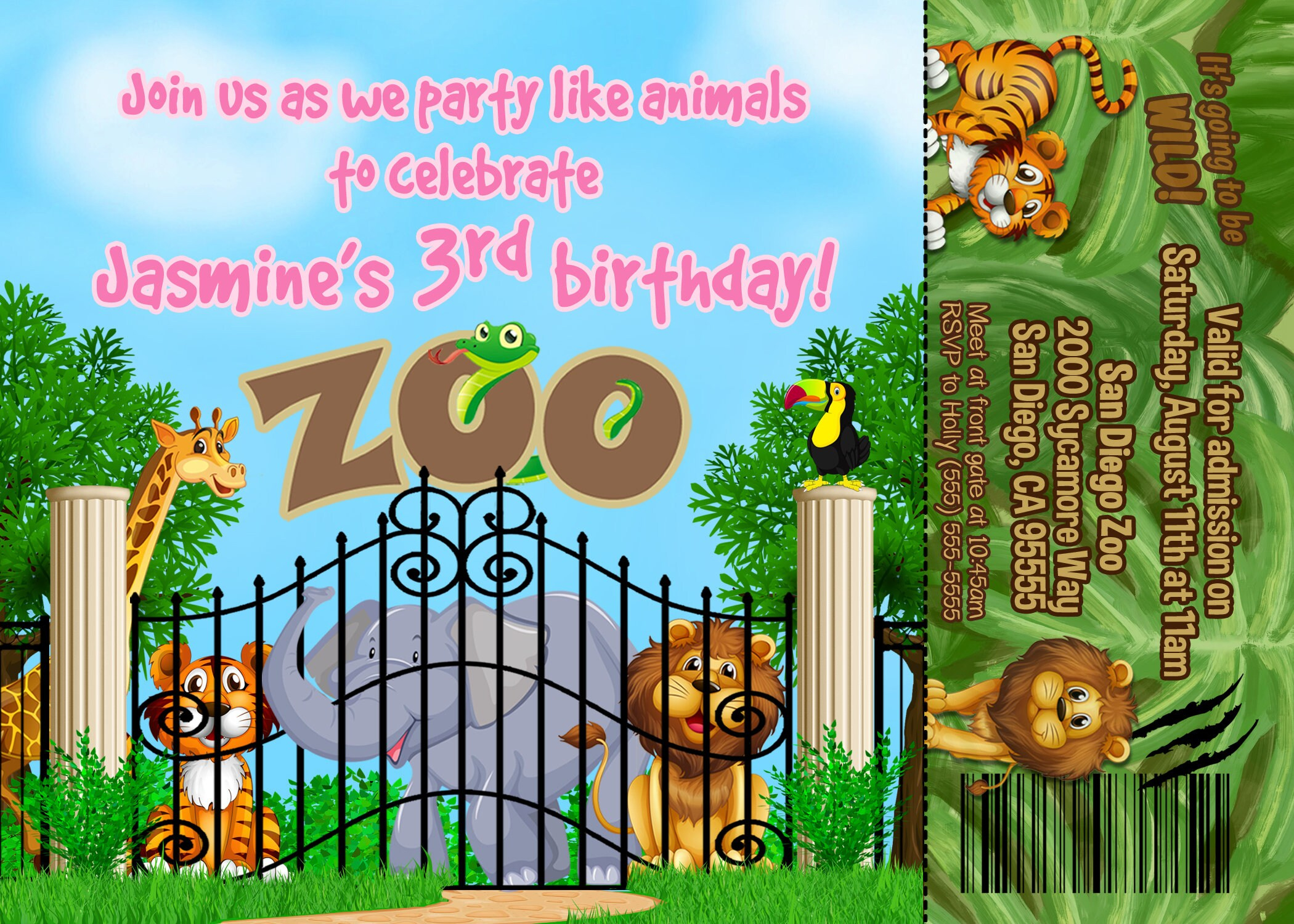 Zoo Girl Invite Zoo Invitation Zoo Birthday Invite Zoo | Etsy intended for Awesome Zoo Gift Certificate Templates  Download
