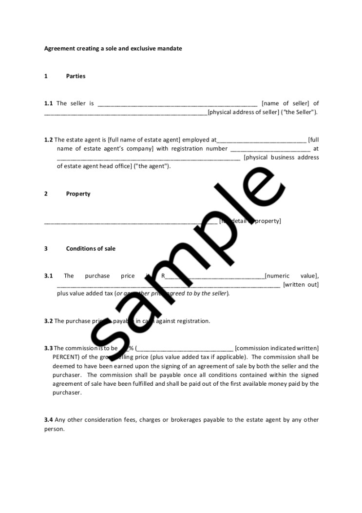 Agreement creating a sole and exclusive mandate – My Legal Briefcase