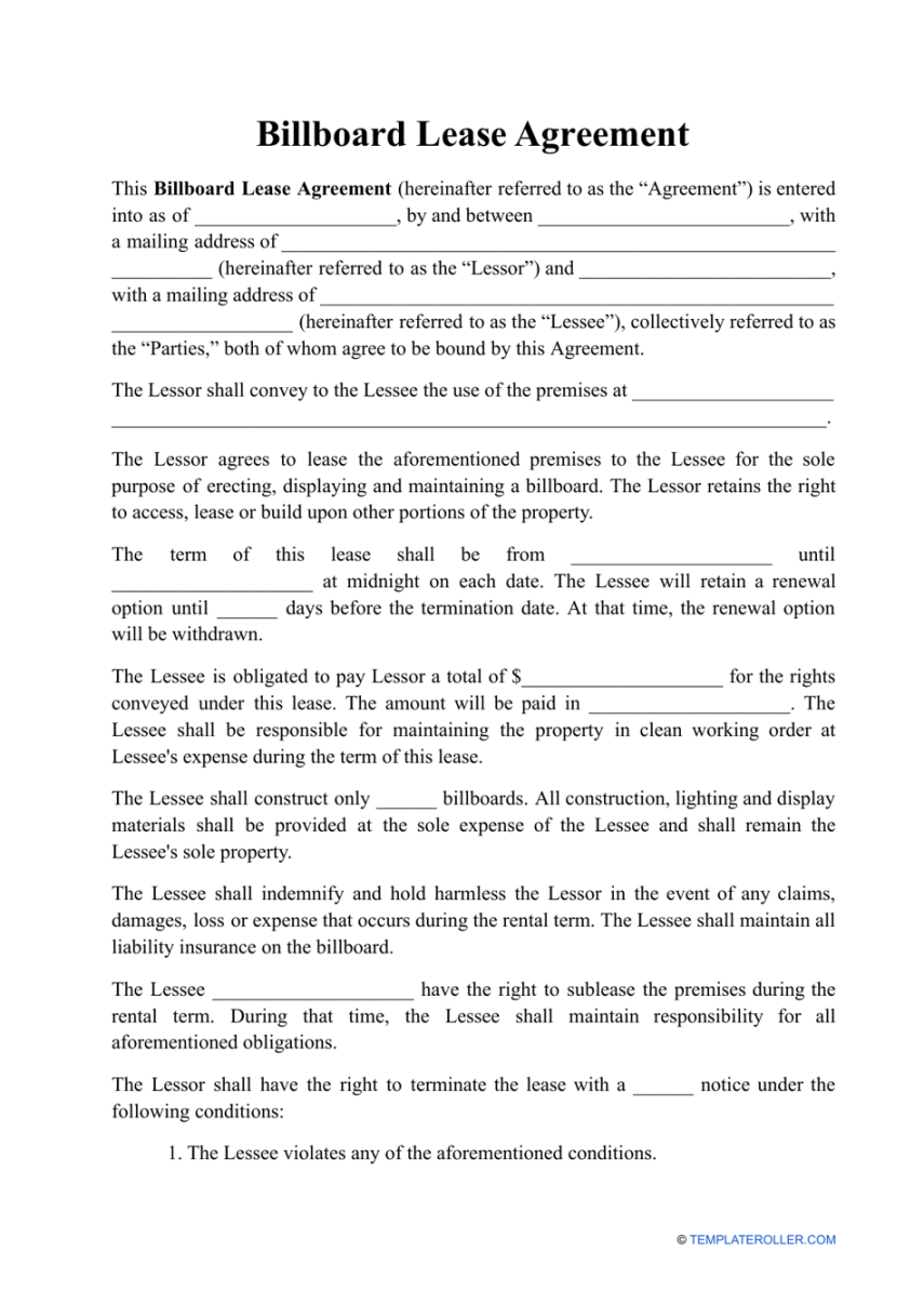 Billboard Lease Agreement Template - Fill Out, Sign Online and