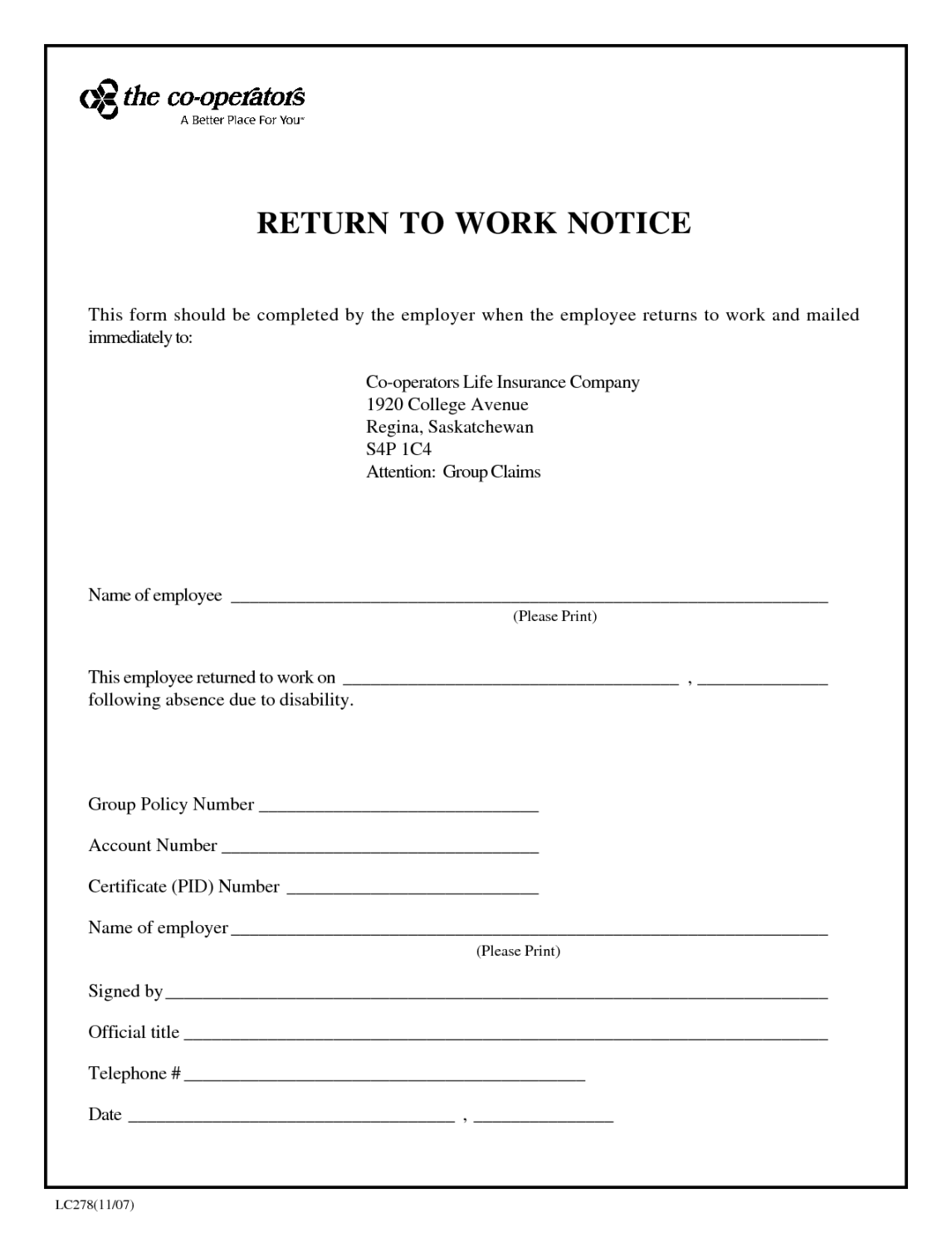 Blank Return To Work Note - FREE DOWNLOAD - Printable Templates Lab