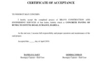 Certificate Of Acceptance Template