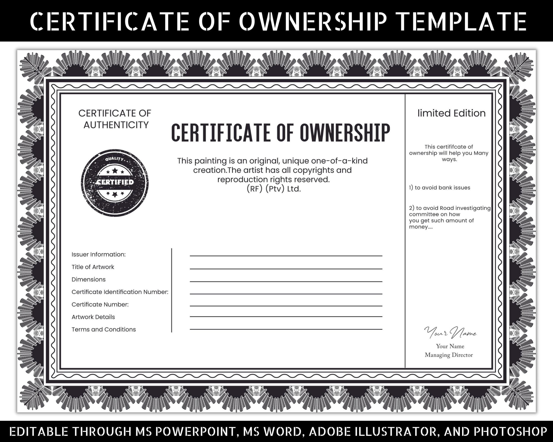 Certificate of Ownership, Transfer of Title, Fractional Ownership