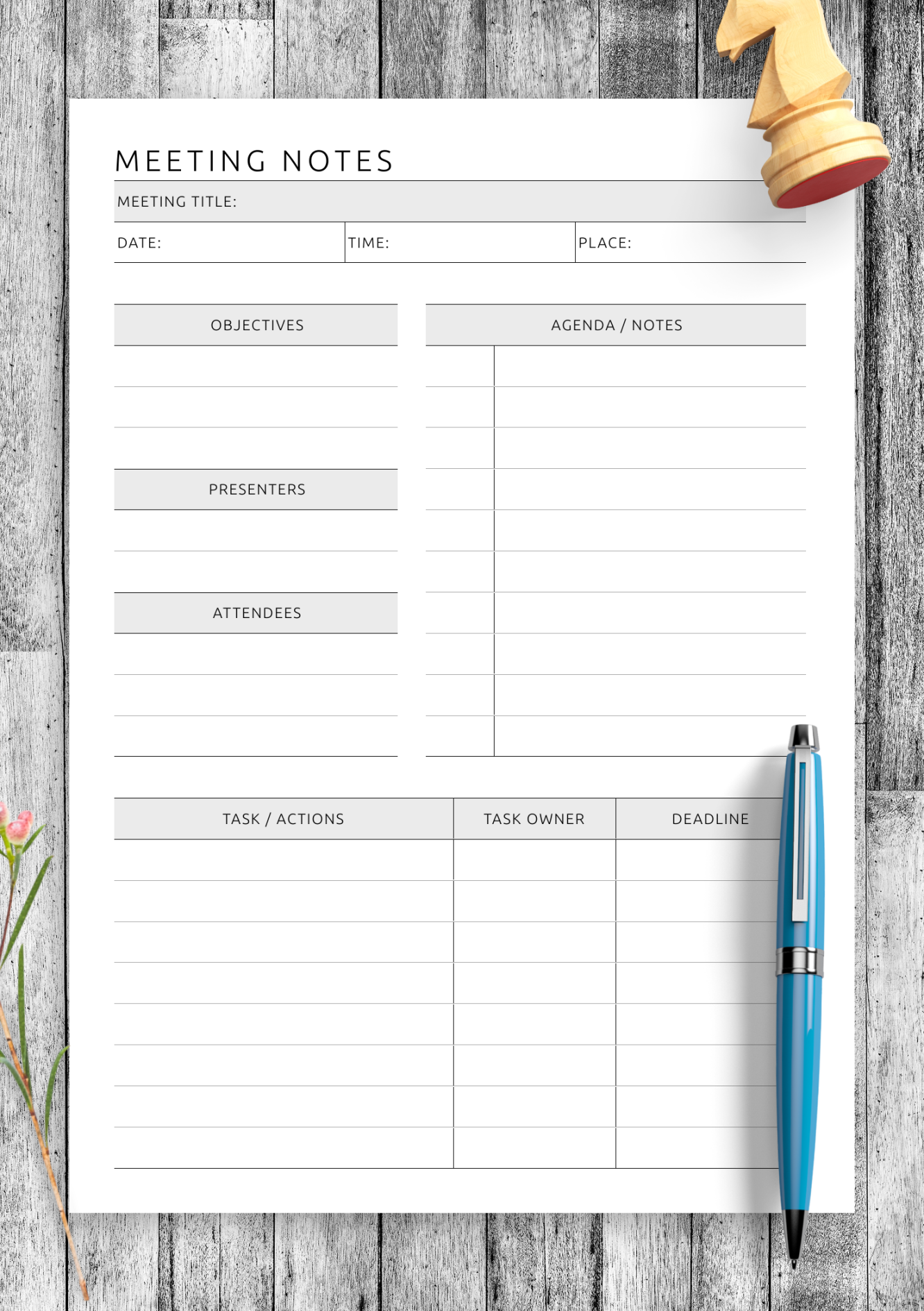 Download Printable Meeting Agenda and Notes Template PDF