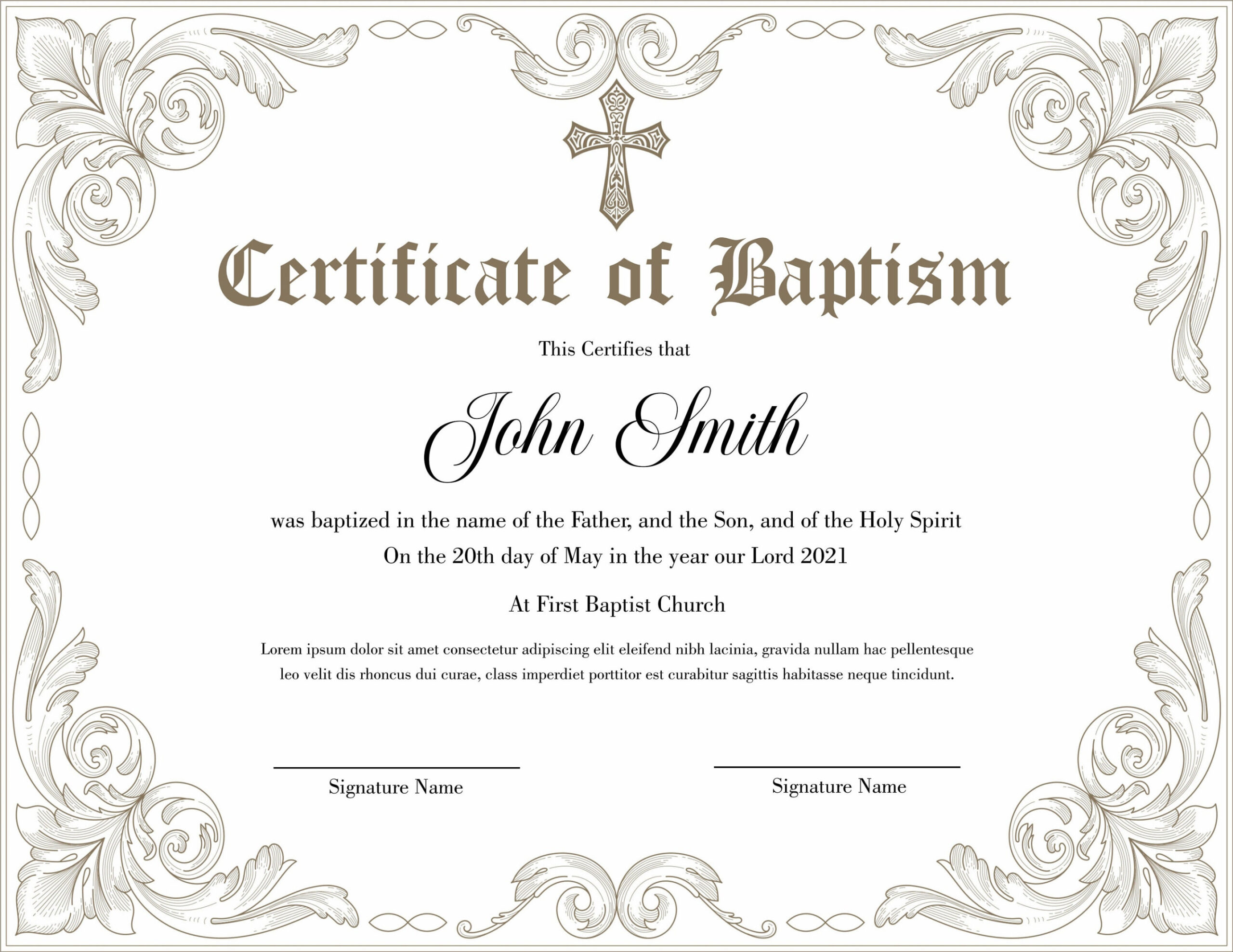 Editable Baptism Certificate Template. Printable Certificate of Baptism.