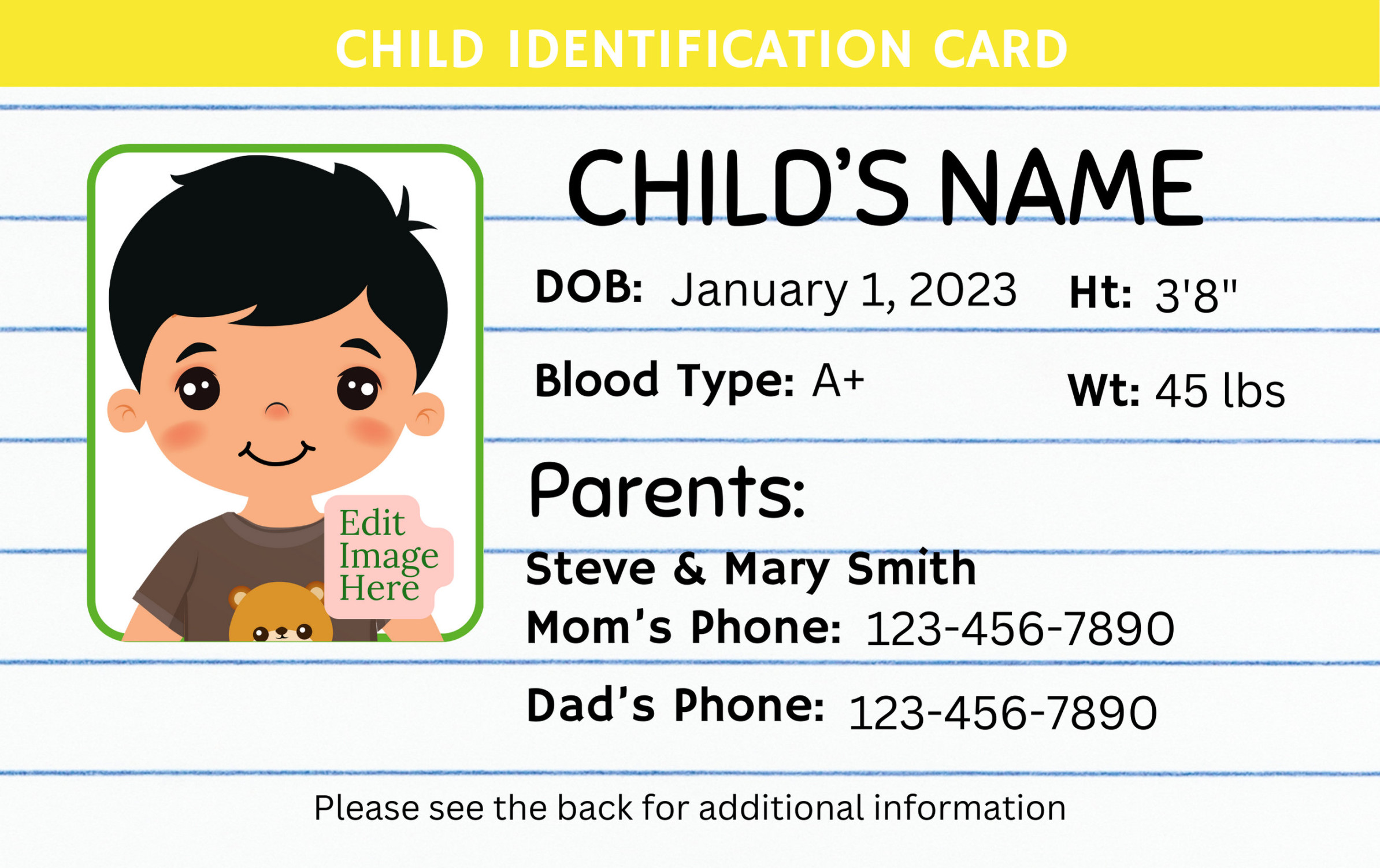 Editable Child ID Card Canva Template, Custom Kid ID Card