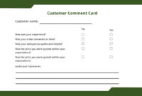 Customer Feedback Comment Cards