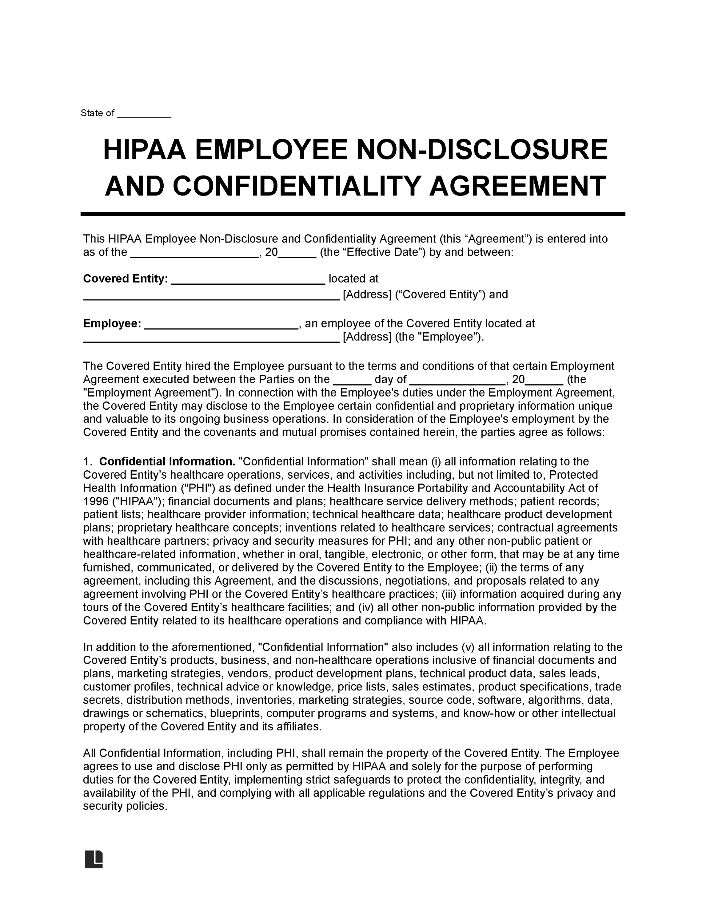 Free HIPAA Employee Confidentiality Agreement Template  PDF & Word