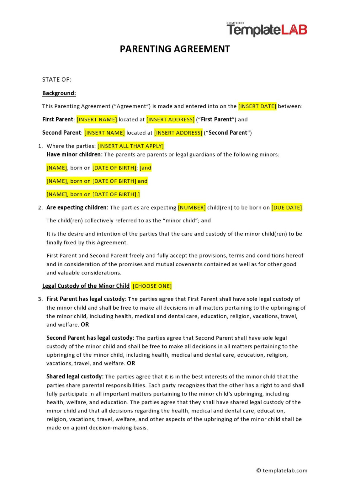 FREE Parenting Plan & Custody Agreement Templates