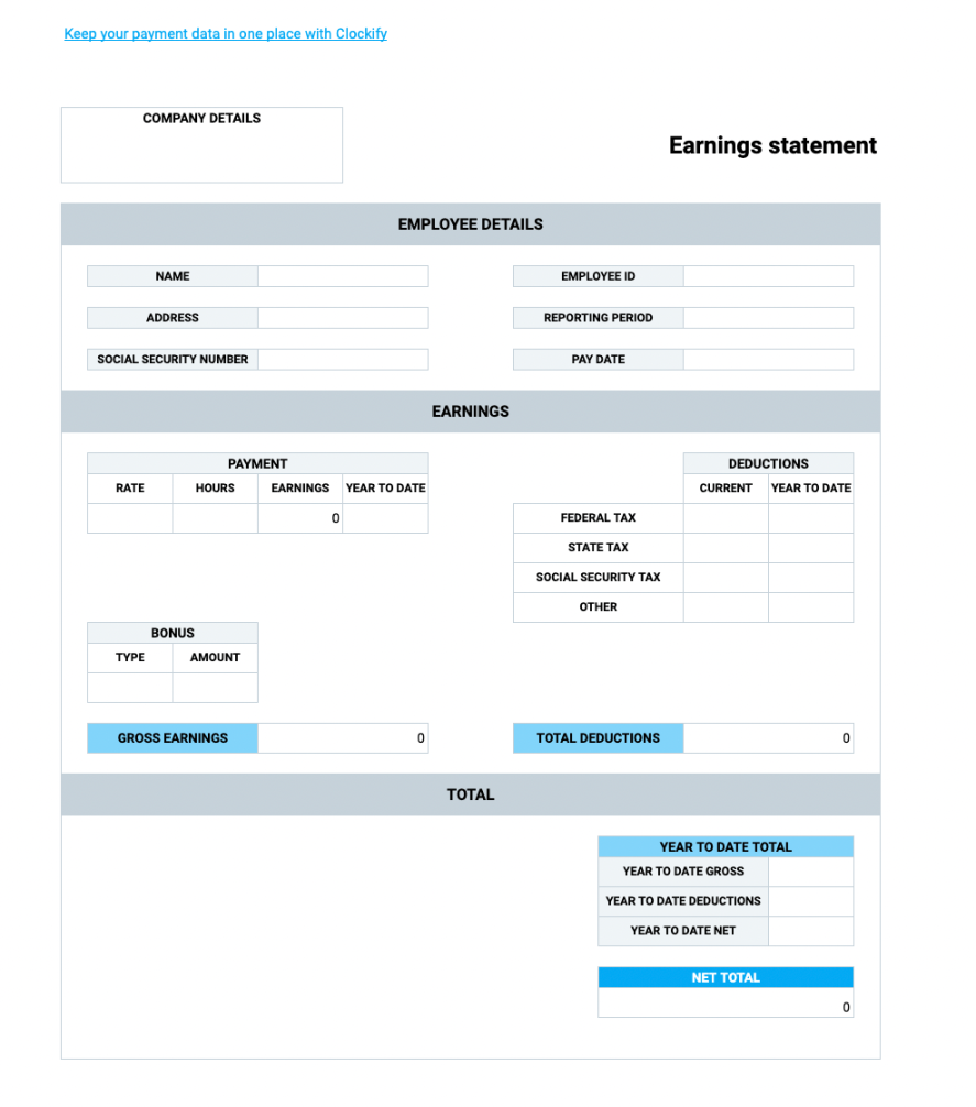 Free Pay Stub Templates — Clockify