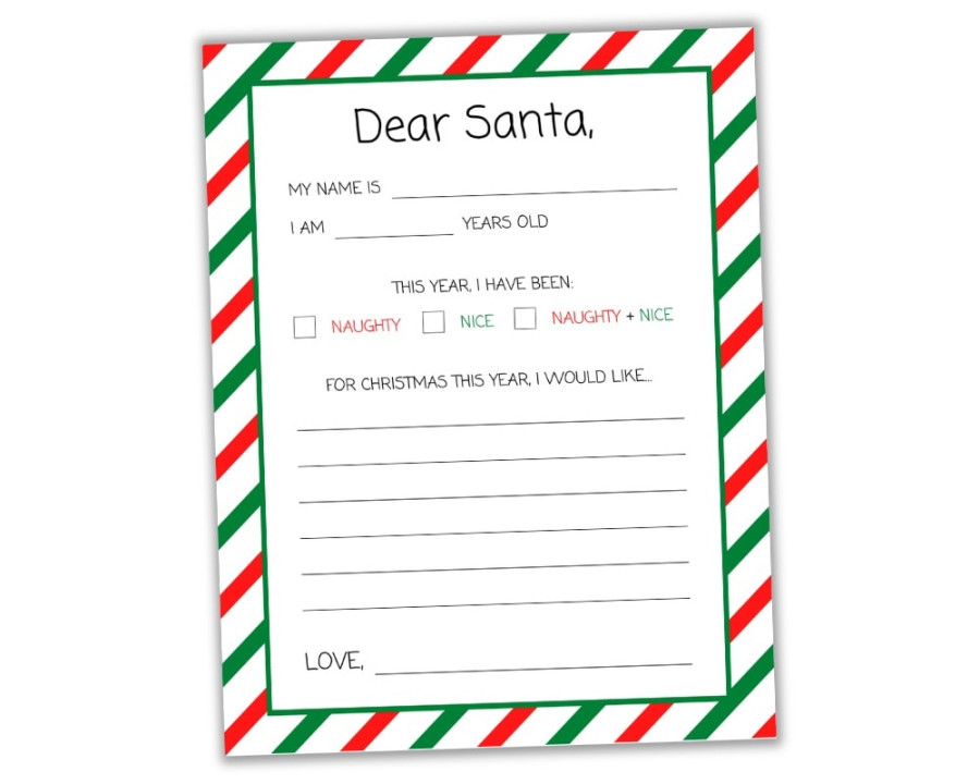 Free Printable "Dear Santa" Letter Template for Kids - The Craft