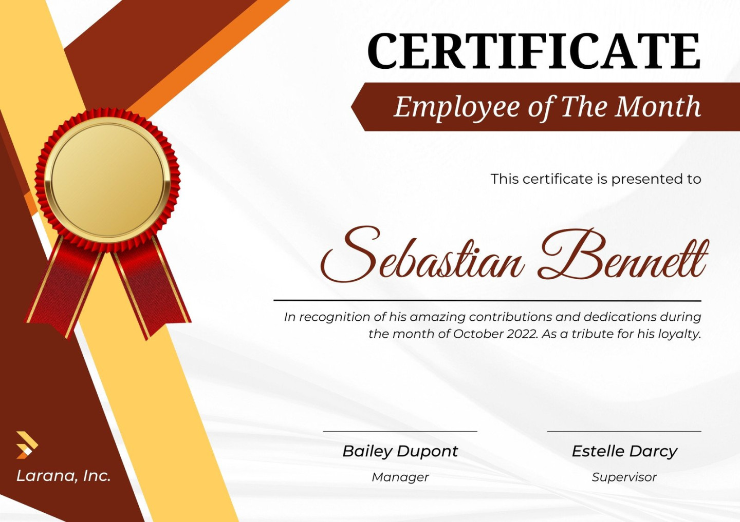 Free printable employee of the month certificate templates  Canva