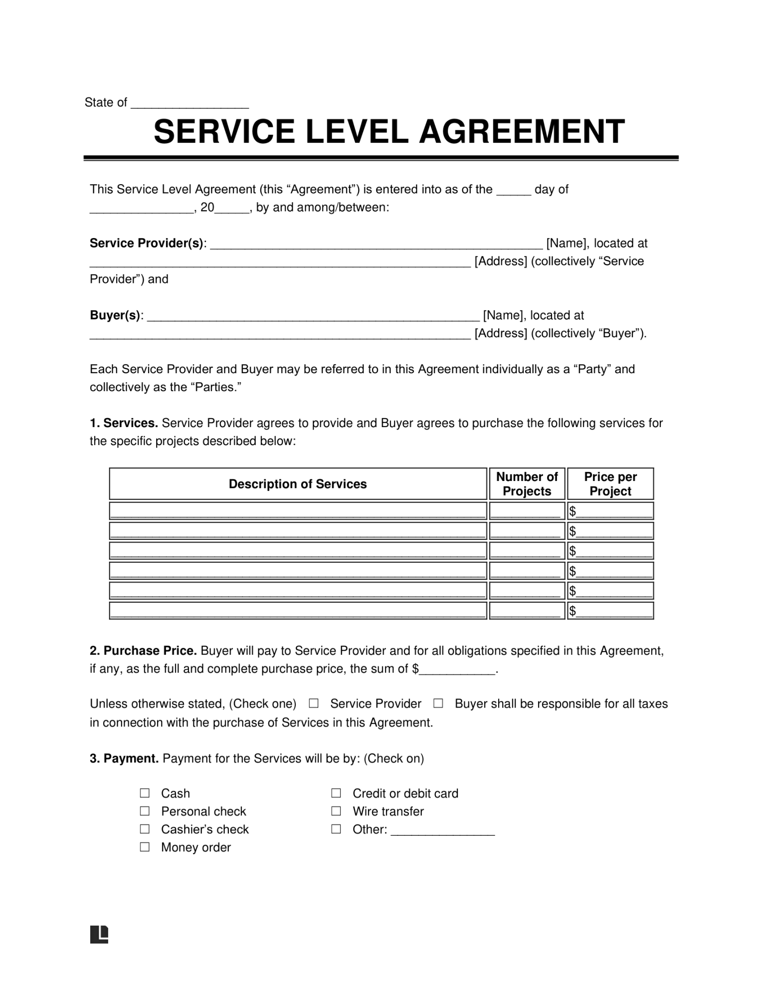 Free Service Level Agreement (SLA) Template  PDF & Word