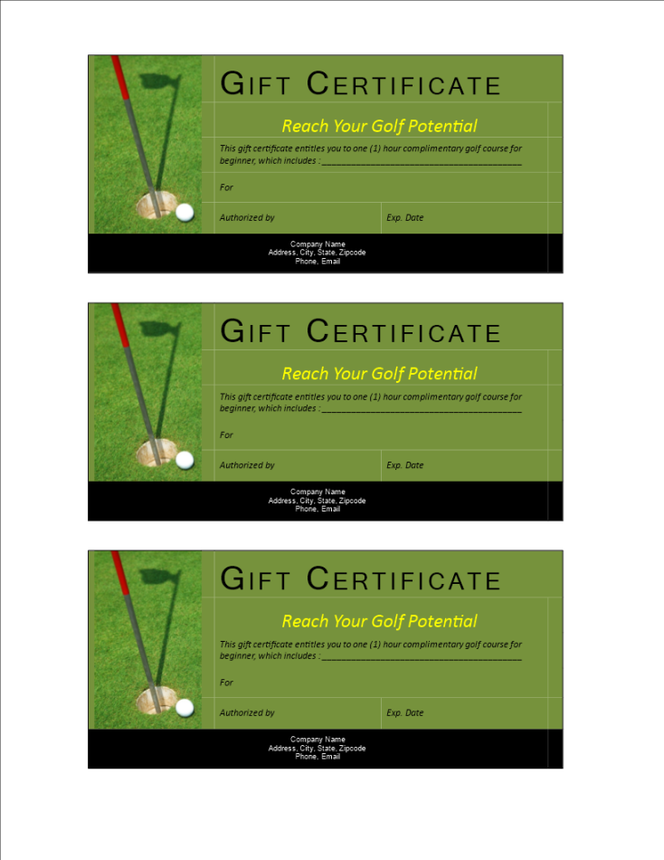 Golf Gift Non Cash Value voucher  Templates at