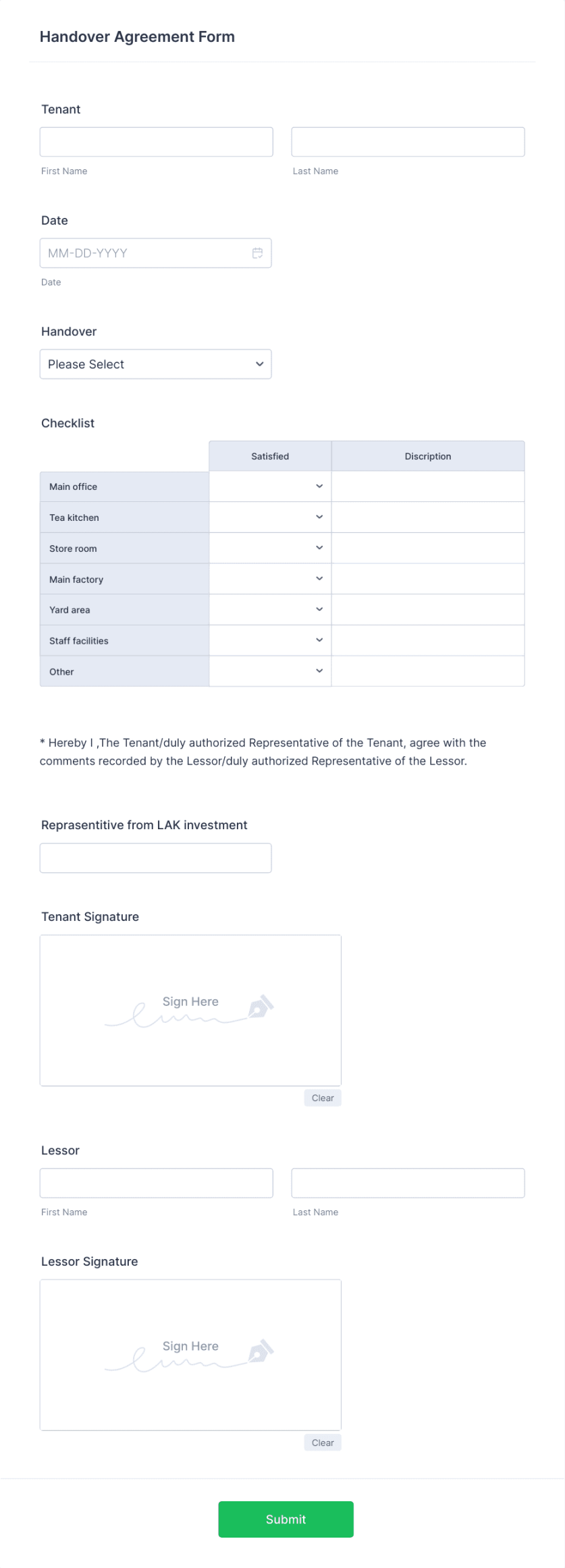 Handover Agreement Form Form Template  Jotform