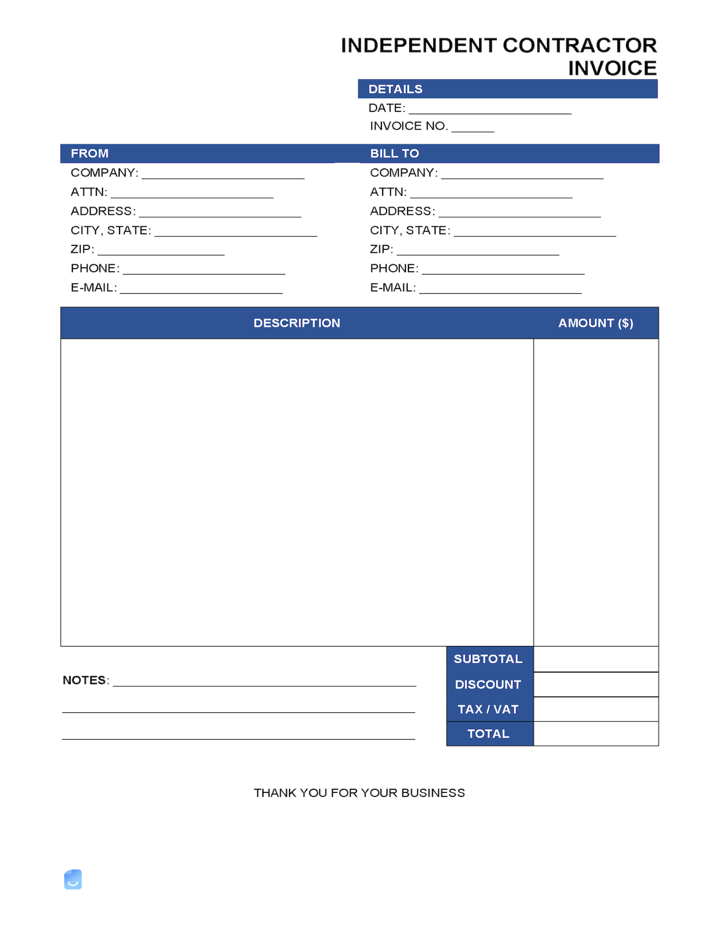 Independent Contractor () Invoice Template  Invoice Maker