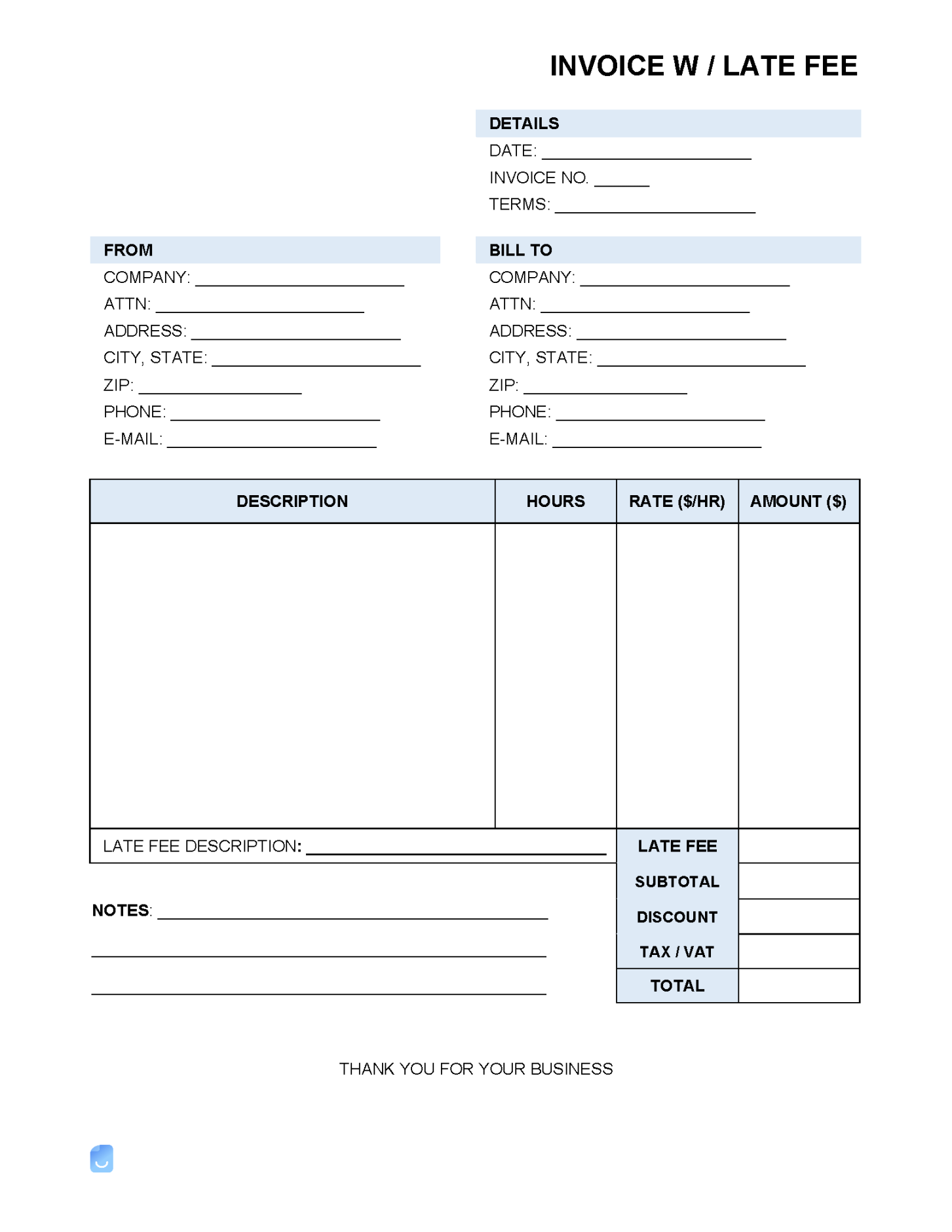 Invoice Template with a Late Fee  Invoice Maker