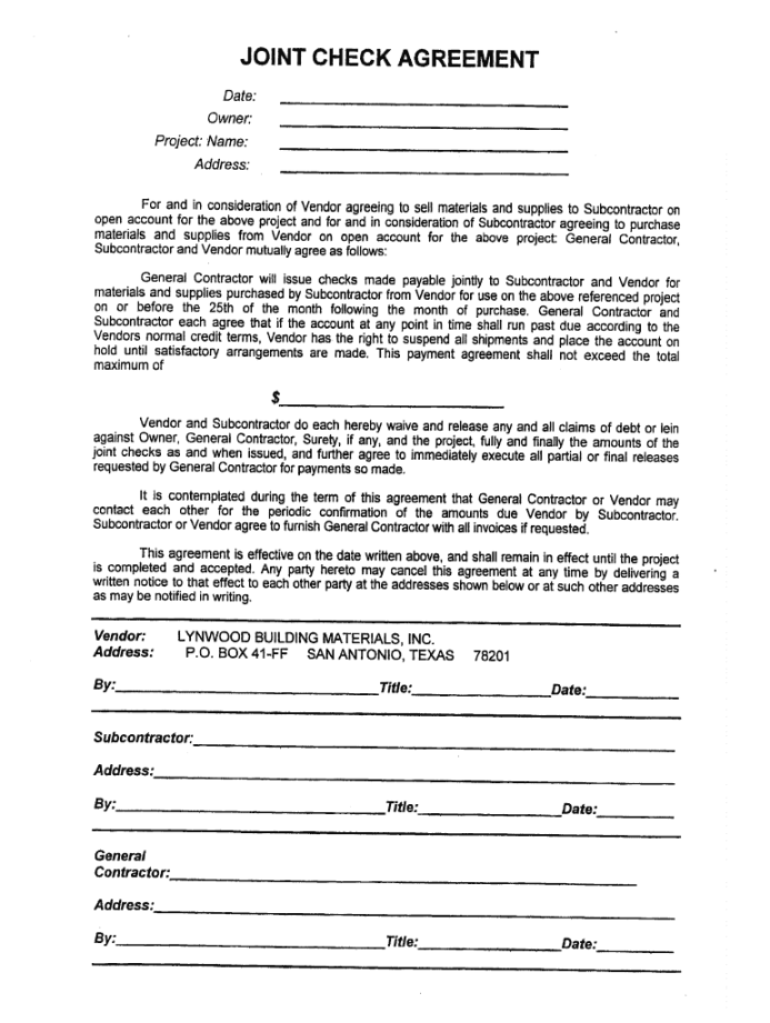 Joint check agreement template: Fill out & sign online  DocHub