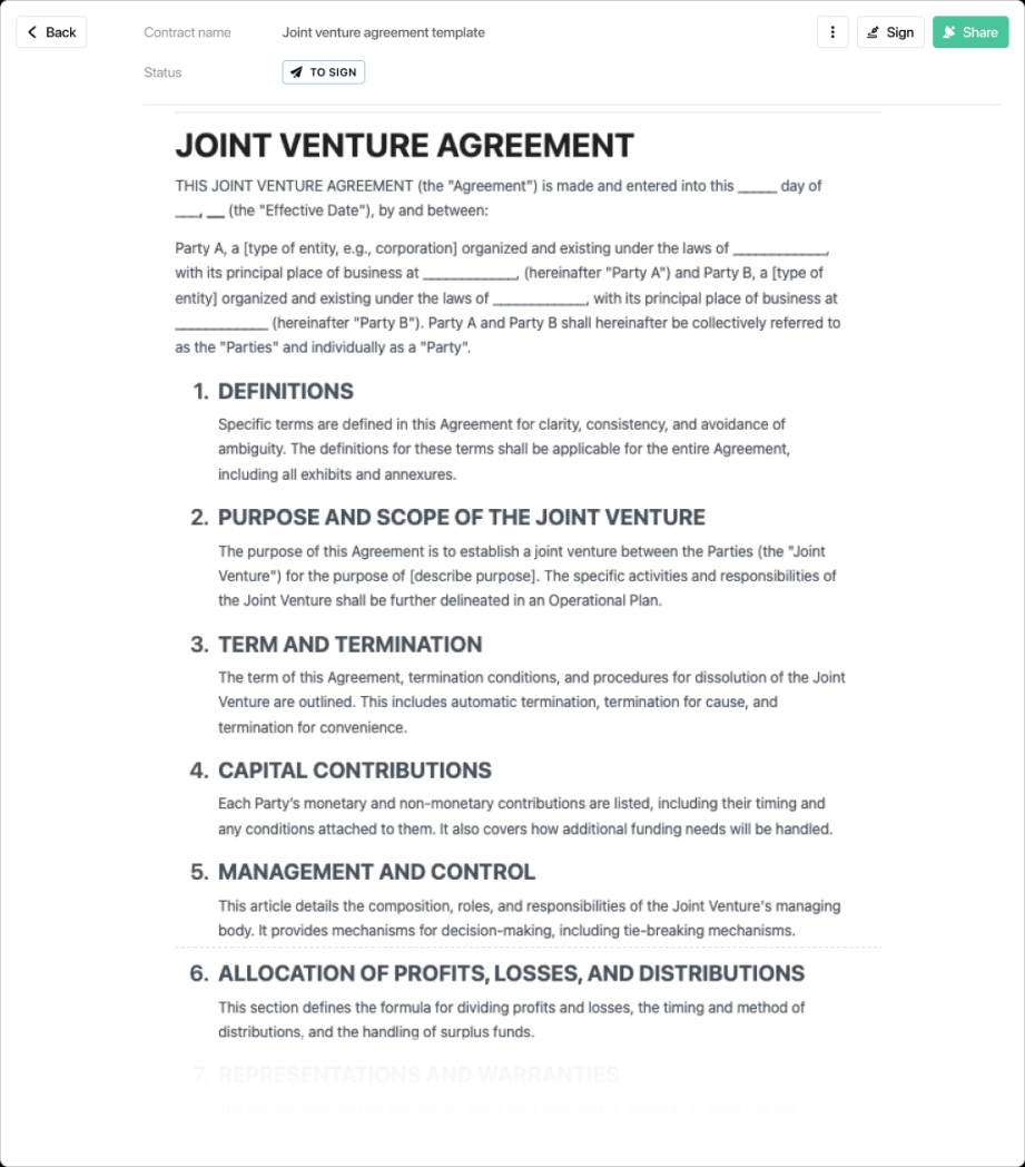 Joint venture agreement template - free to use