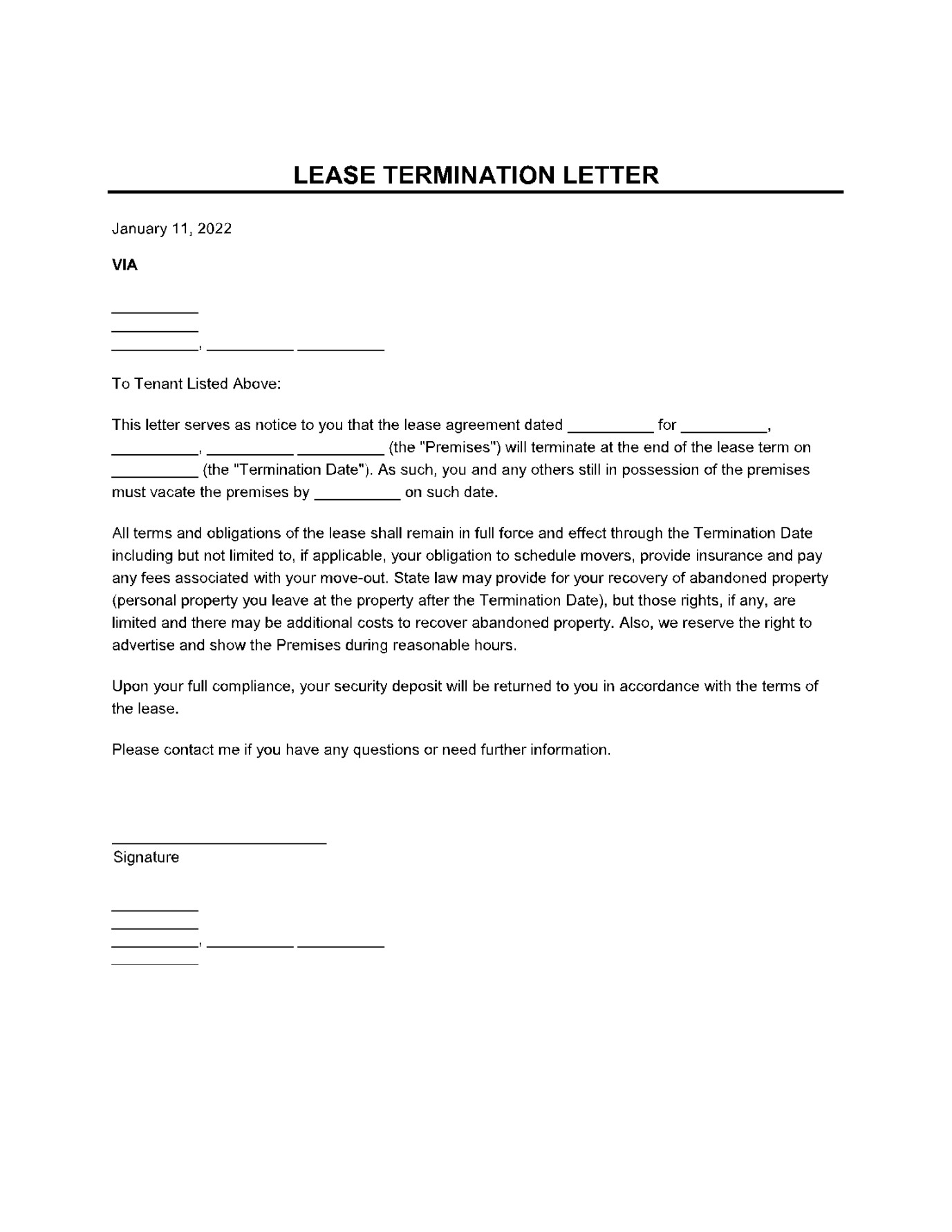 Lease Termination Letter Template: Get Free Sample Now - CocoSign