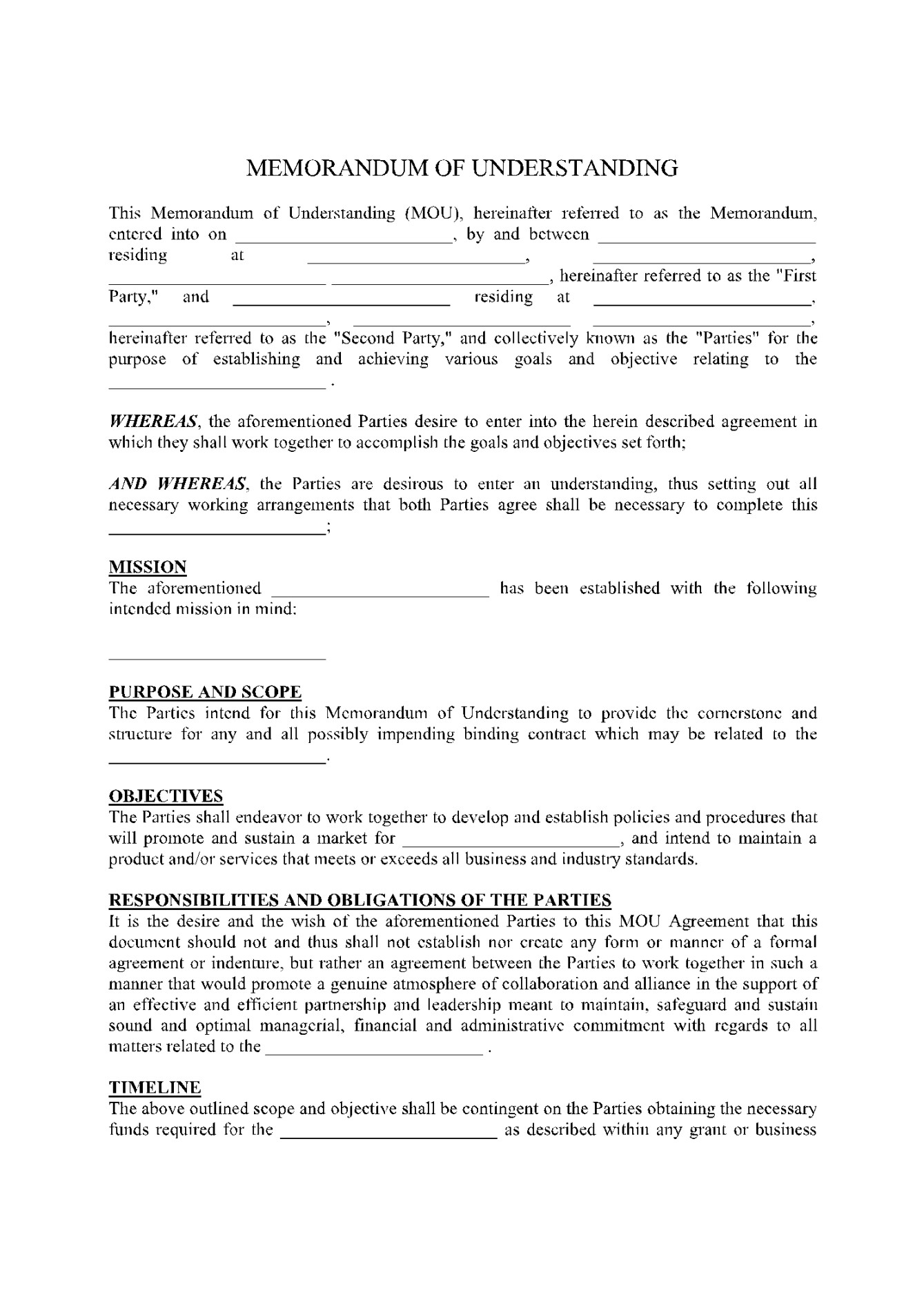 Memorandum of Understanding Template: Get Free Sample