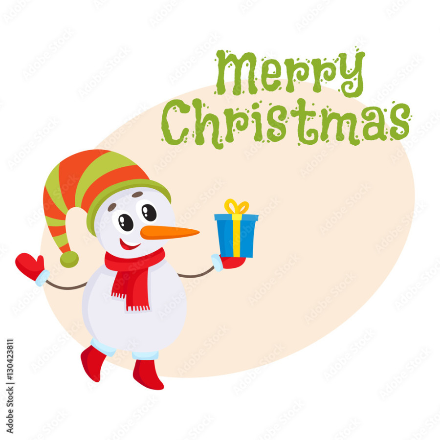 Merry Christmas greeting card template with Cute and funny little