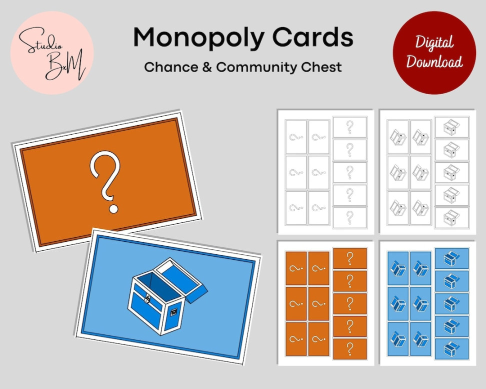 Monopoly Cards, Chance and Community Chest, Custom Monopoly Game, Printable  Digital Download - Etsy New Zealand