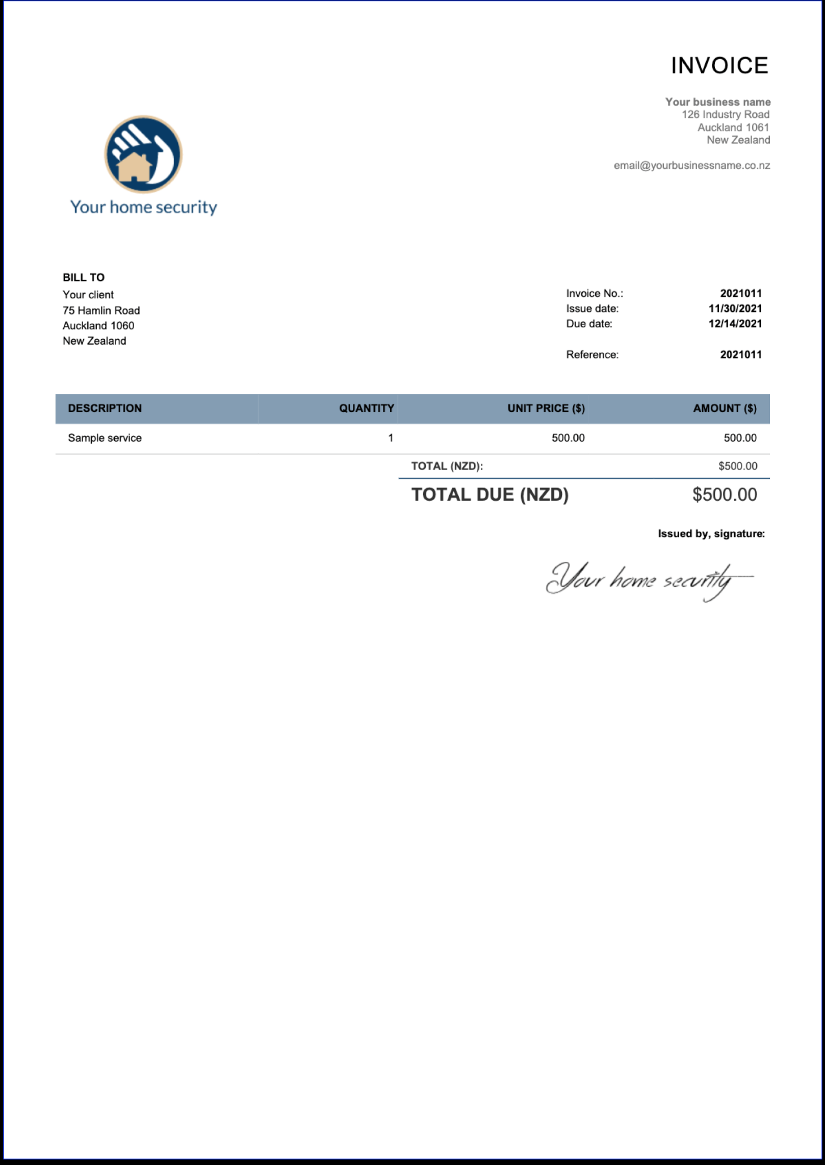 New Zealand Invoice Template - Free & Editable  Billdu