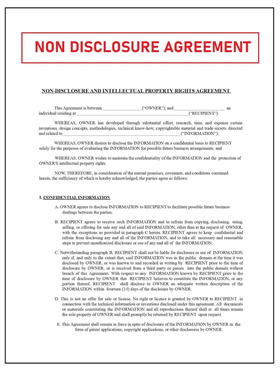 Non Disclosure Agreement Template NDA Forms NDA Template Fillable