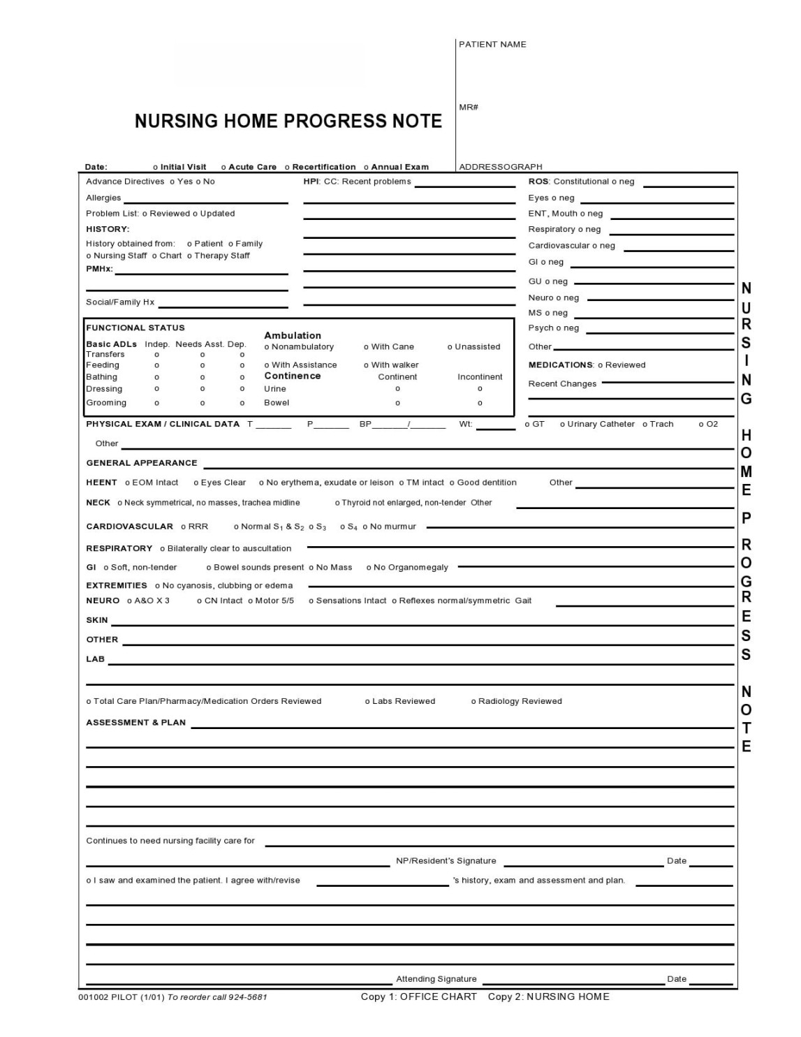 Nursing Home Physician Progress Note Template