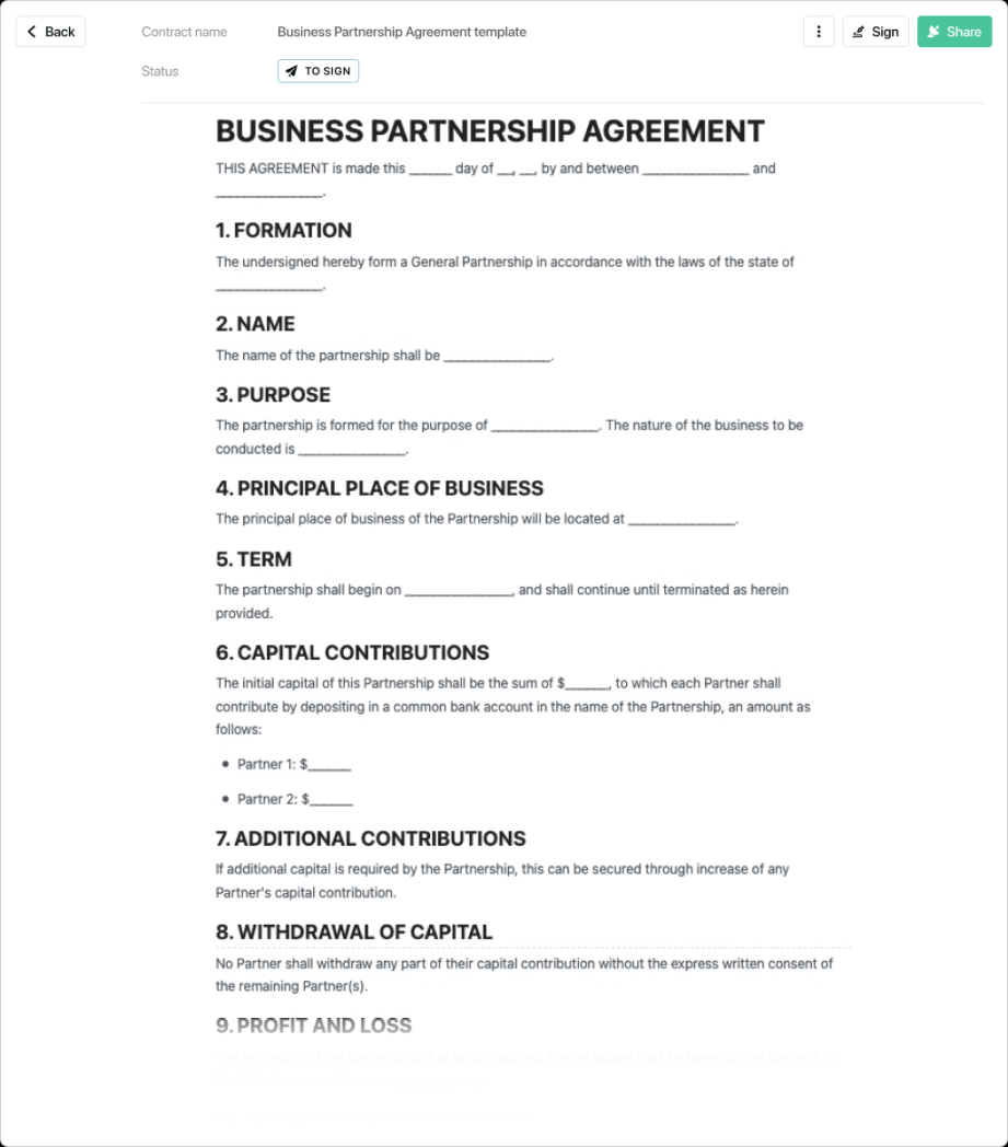 Partnership agreement template - free to use