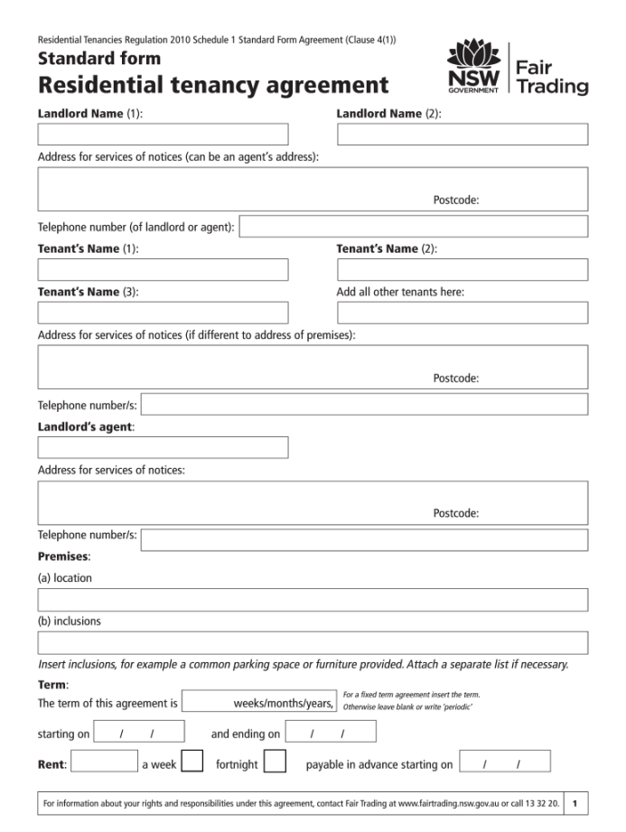 Residential Tenancies Regulation  Schedule  Standard Form