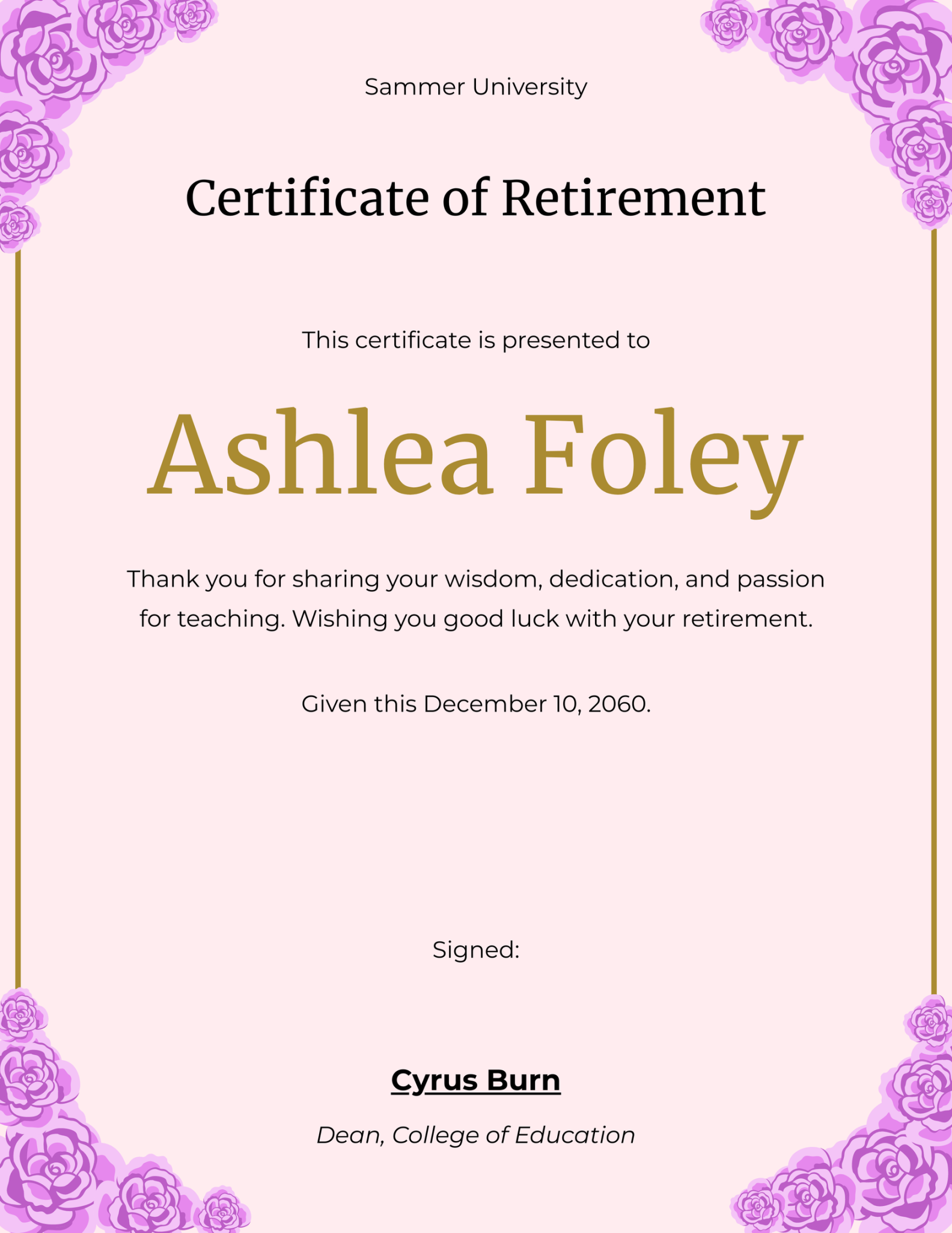 Retirement Certificate For Teacher in Pages, Illustrator, PSD