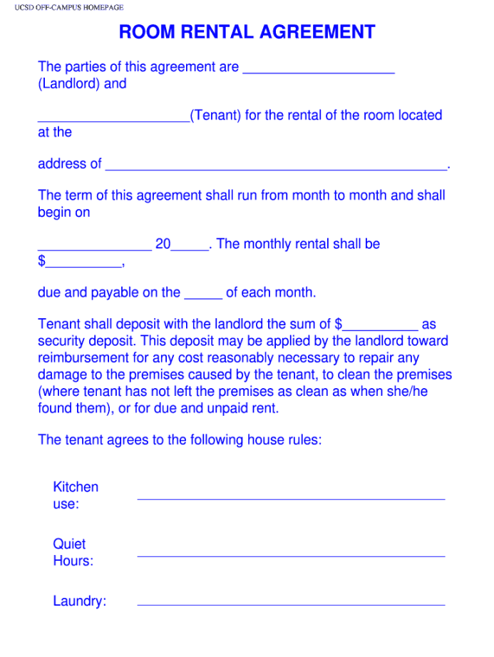 Room Rental Agreement Template - Fill Online, Printable, Fillable