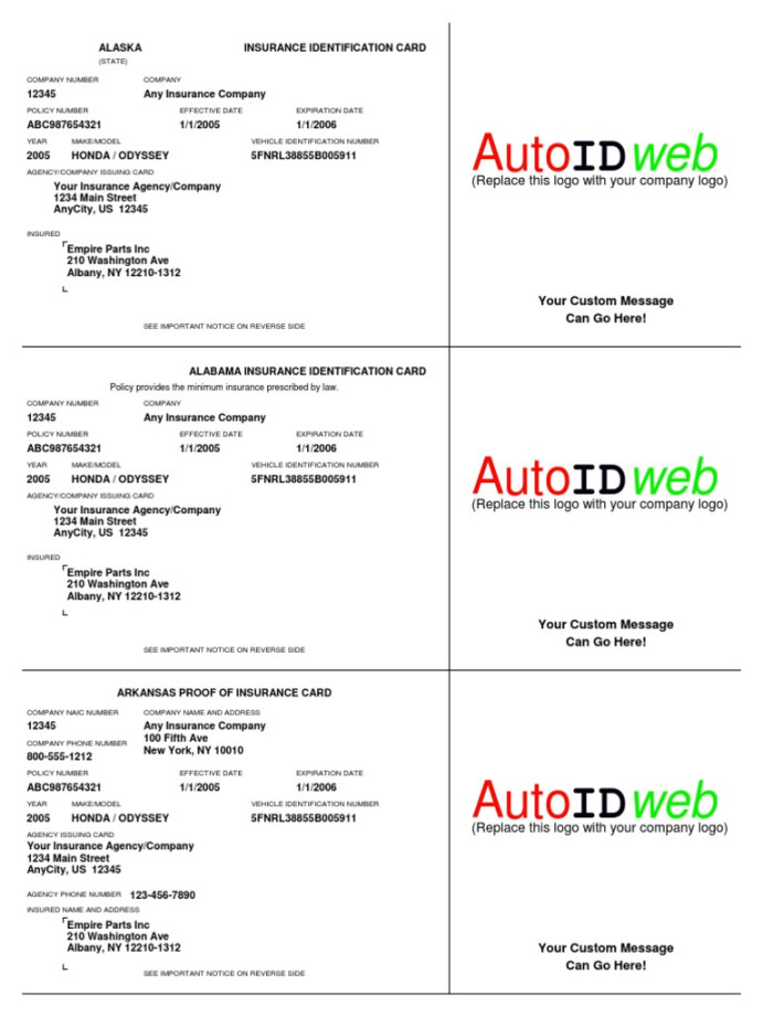 Sample Auto Insurance Card Template  PDF  Vehicle Insurance