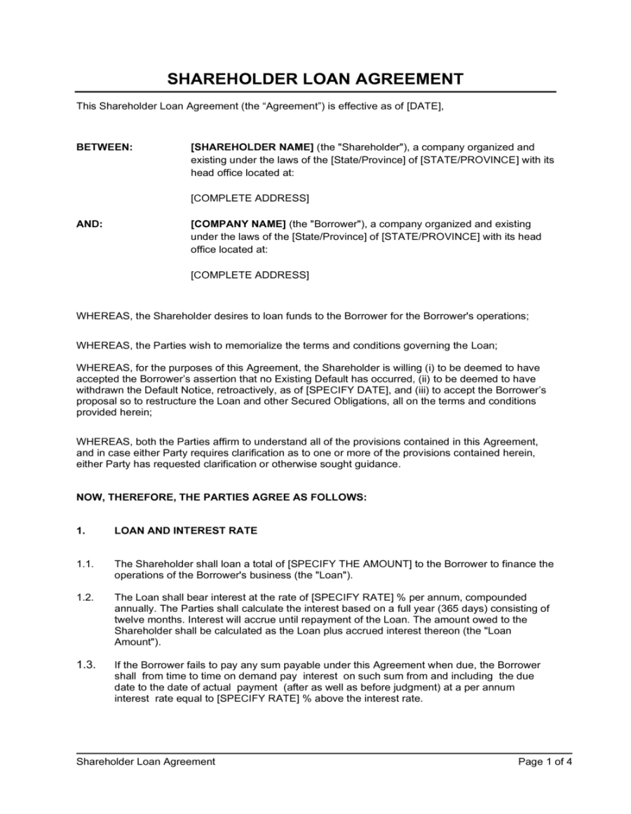 Shareholder Loan Agreement Template  [Download