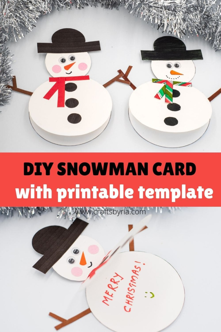 Snowman Christmas card with printable template - Crafts By Ria