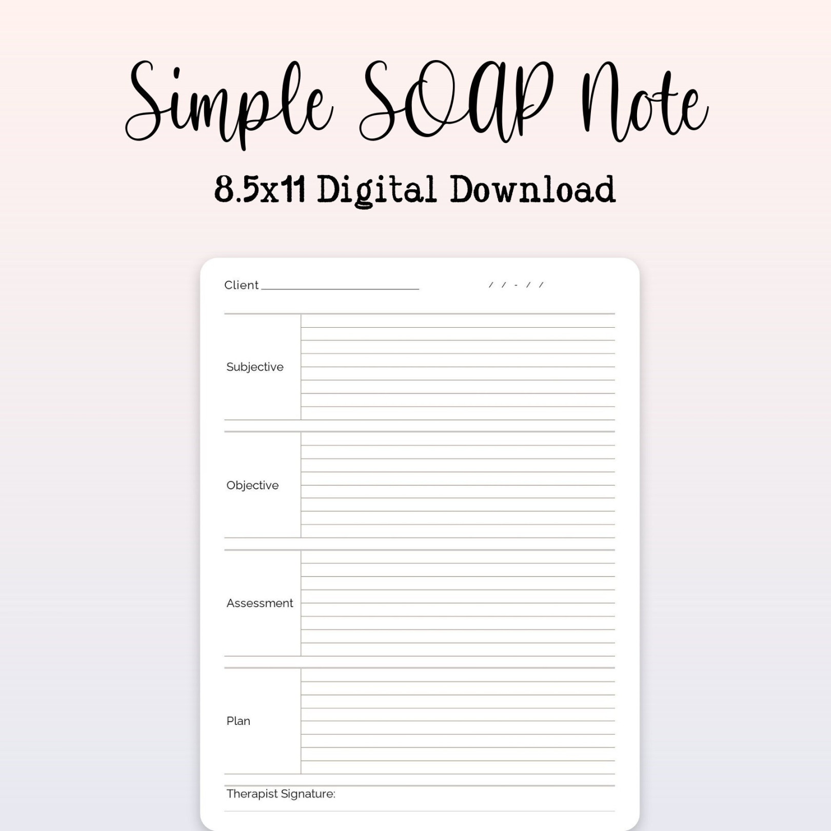 SOAP Note Template Simple Therapy Note Counselor Note Progress