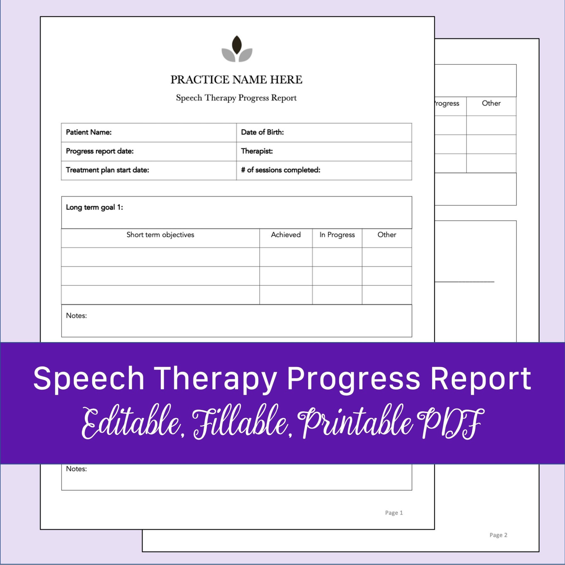 Speech Therapy Progress Report Template Editable, Fillable